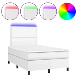 Vidaxl Box spring postelja z vzmetnico LED bela 120x190 cm um. usnje