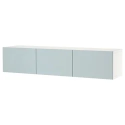 BESTA TV stalaža s vratima, bela/Selsviken svetlosiva-plava, 180x42x38 cm