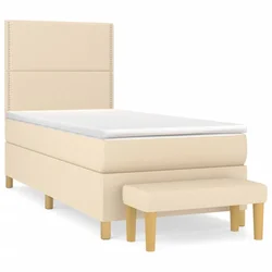 Vidaxl Box spring postelja z vzmetnico krem 100x200 cm blago