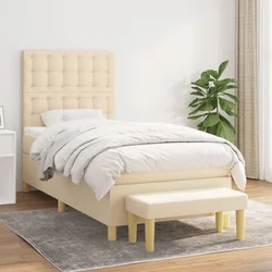 Greatstore Box spring postelja z vzmetnico krem 90x200 cm blago