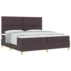 Vidaxl Postelja z vzmetnico z vzglavjem Temno rjava 200 x 200 cm blago