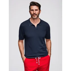 Ombre Mens buttonless polo shirt with classic weave - navy blue