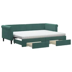 Vidaxl Izvlečna dnevna postelja s predali temno zelena 80x200 cm žamet
