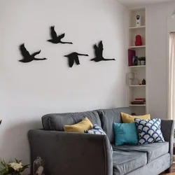 WallXpert metalni zidni ukras DK-FLY-BR103, ptice u letu, 4 dela, crni