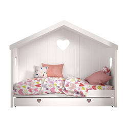 Bijeli dječji krevet od masivnog bora u obliku kućice/s dodatnim ležajem s prostorom za odlaganje 90x200 cm AMORI – Vipack
