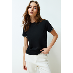 Trendyol Black Stone Accessory Detailed Regular Pattern Knitted T-Shirt