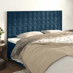 Vidaxl Vzglavje postelje temno modro 200x5x118/128 cm žametno