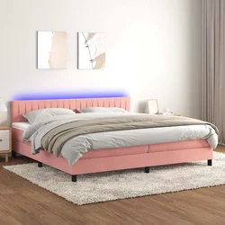 Vidaxl Box spring postelja z vzmetnico LED roza 200x200 cm žamet
