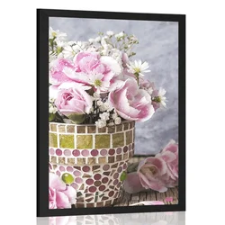 Plakat rožnati nagelj v vintage pridihu - 20x30 silver