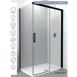 CONCEPT Tuš kabina Alpha, Crno zatamnjeno staklo 8mm, Crni ram, 120x80x200cm