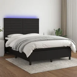 vidaXL Box spring postelja z vzmetnico LED črna 140x200 cm blago