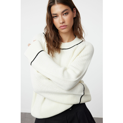 Trendyol Ecru Wide Fit Piping Detailed Knitwear Sweater