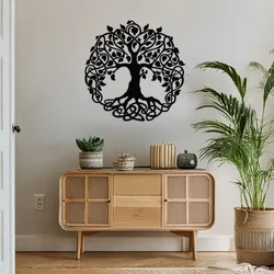 WallXpert metalni zidni ukras DCV-1037-MT, drvo života u krugu, 50 x 50 cm, crni