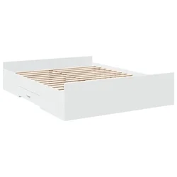 Vidaxl Posteljni okvir s predali bel 160x200 cm inženirski les