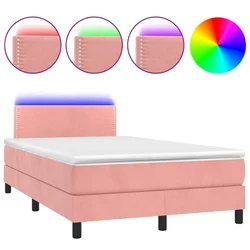 Vidaxl Box spring postelja z vzmetnico LED roza 120x200 cm žamet
