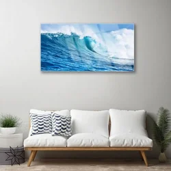 tulup.si Slika na steklu Waves sea sky oblaki 100x50 cm 2 obešalnika