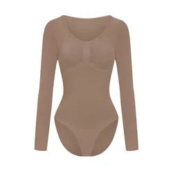 cfab Oblikovanje postave Bodysuit Sculpting Shapewear Longsleeve mit Slip karamel
