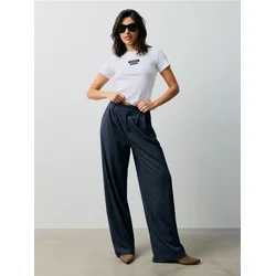 Sinsay - Prugaste wide leg pantalone sa viskozom - mornarsko