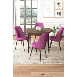 Hanah Home Set Trpezarijski sto i 4 stolice, Ljubičasto-braon