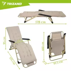 Trizand sklopiva vrtna ležaljka 3u1 s jastukom i naslonom za glavu (bež, 120 kg)