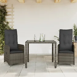 3-dijelni vrtni bistro set od poliratana s jastucima sivi