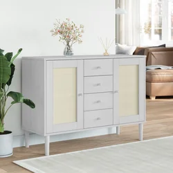 Komoda SENJA bijela izgled ratana 112x40x80 cm masivna borovina