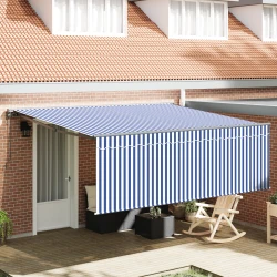 Skrovita tenda Plava i bijela 400 × 300 cm Poliester i aluminij