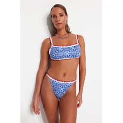 Trendyol Geometric Pattern Embroidered High Leg Bikini Bottoms