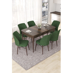 Hanah Home Set Trpezarijski sto i 6 stolica Nef, Zeleno-braon