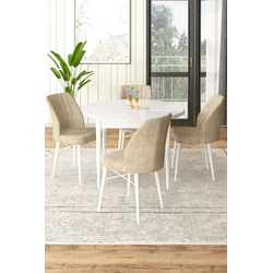 Hanah Home Set Trpezarijski sto i 4 stolice, Bež-beli