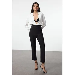 Trendyol Black Satin Ribbed Stripe Detailed Woven Trousers