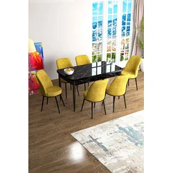 Hanah Home Set Trpezarijski sto i 6 stolica Han, Žuto-crni