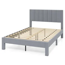 Costway Postelja z oblazinjenim okvirjem 200x140 cm sivo