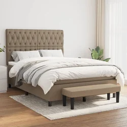 Greatstore Box spring postelja z vzmetnico taupe 140x190 cm blago