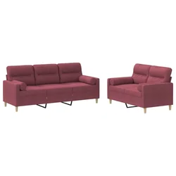 2-dijelni set sofa s jastucima crvena boja vina od tkanine