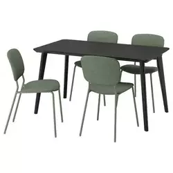 LISABO / VIHALS Sto i 4 stolice, crna zelena/Tibbleby sivozelena, 140x78 cm