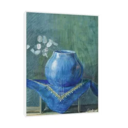 Canvas Slika na platnu Still Life of a Moneyplant Branch in Blue Vase, Egon Schiele, Sa ramom, 75 x 100 cm, Beli