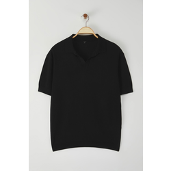 Trendyol Black Regular Polo Collar Plain Knitwear Polo Collar T-shirt