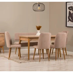 Hanah Home Set trpezarijski sto, 4 trpezarijske stolice i klupa Vina Bež