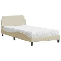 Vidaxl Postelja z vzmetnico Dover krem 100x200 cm blago