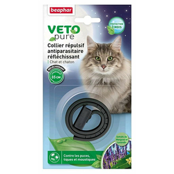 Beaphar Veto pure cat Neem black reflecting - Ogrlica za mačke i mačiće protiv buva, krpelja i komaraca (crna boja)