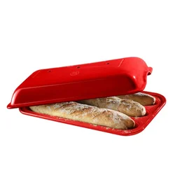 Baguette baking pan, ceramics, 39.5x23.5cm/3.7L, Burgundy - Emile Henr