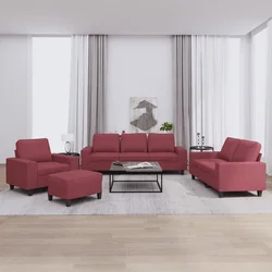 4-dijelni set sofa crvena boja vina od tkanine