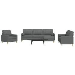 4-dijelni set sofa s tabureom i jastucima tamnosivi tkanina