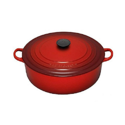 LE CREUSET okrogla posoda NIZKA 30CM, RDEČA