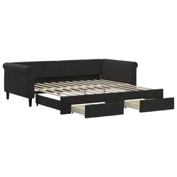 Vidaxl Izvlečna dnevna postelja s predali črna 100x200 cm žamet