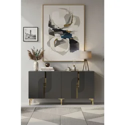 Hanah Home komoda Meyra 180, 180 cm, antracit / zlatna