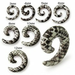 Pužić za uši - bijelo-smeđi proširivač s motivom zmijske kože - Širina: 3 mm