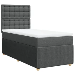 Vidaxl Box spring postelja z vzmetnico temno siva 90x200 cm blago