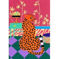 Plakat 50x70 cm Leopard barvit retro mačka eklektična dekoracija